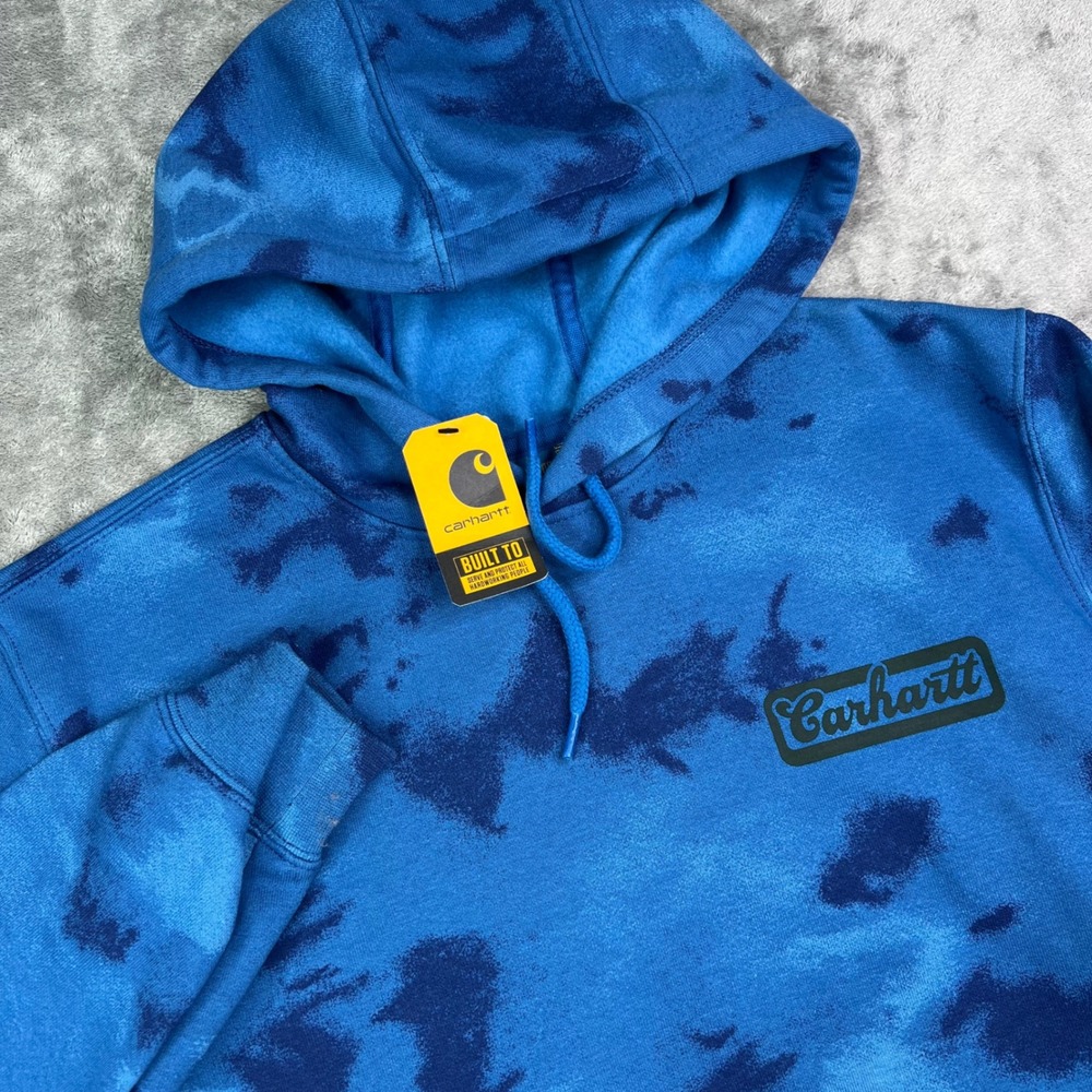 Carhartt Loose Fit Midweight Hoodie Mens Small Blue Watercolor Camo Graphic